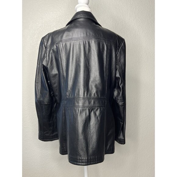 Wilson’s Black Leather Coat  Woman’s Sz L Excellent Condition Front Button - Picture 6 of 13